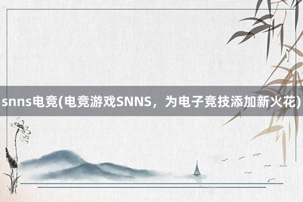 snns电竞(电竞游戏SNNS，为电子竞技添加新火花)