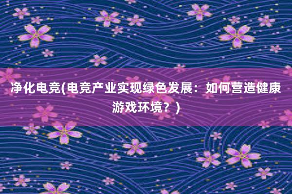 净化电竞(电竞产业实现绿色发展：如何营造健康游戏环境？)