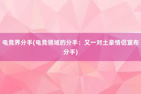 电竞界分手(电竞领域的分手：又一对土豪情侣宣布分手)