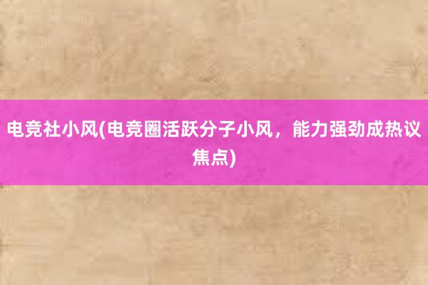 电竞社小风(电竞圈活跃分子小风，能力强劲成热议焦点)